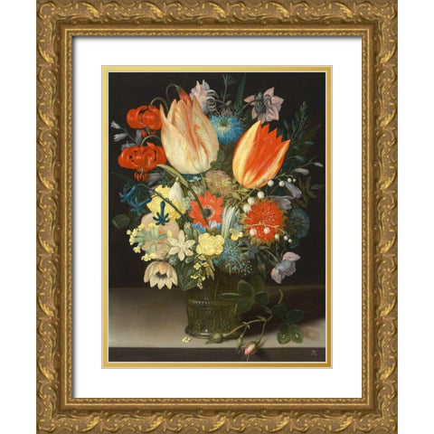 Still Life with Tulips Gold Ornate Wood Framed Art Print with Double Matting by Peter, Binoit