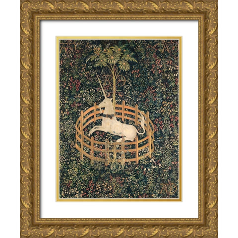 Unicorn in Captivity Gold Ornate Wood Framed Art Print with Double Matting by Anonymous