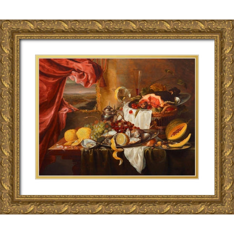 Still life with imaginary view Gold Ornate Wood Framed Art Print with Double Matting by Craen, Laurens