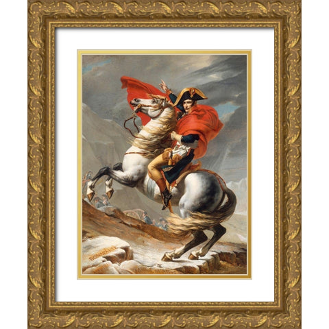Bonaparte franchissant le Grand Saint-Bernard Gold Ornate Wood Framed Art Print with Double Matting by Jacques-Louis , David