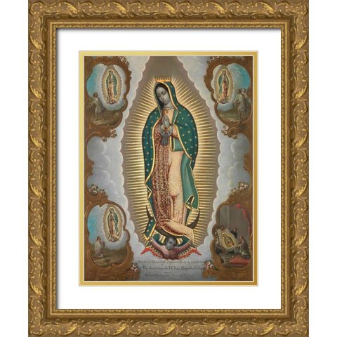 The Virgin of Guadalupe with the Four Apparitions Gold Ornate Wood Framed Art Print with Double Matting by Nicolas, EnrÃ­quez