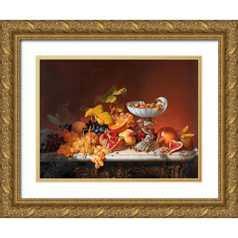 Natura morta con frutta Gold Ornate Wood Framed Art Print with Double Matting by Johann Wilhelm, Preyer