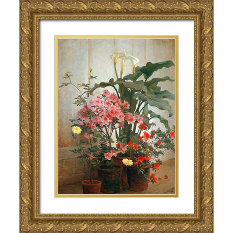 Side of a Greenhouse Gold Ornate Wood Framed Art Print with Double Matting by Lambdin, George Cochran