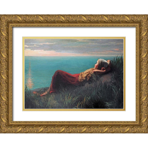 Dreaming Gold Ornate Wood Framed Art Print with Double Matting by Israels, Jozef