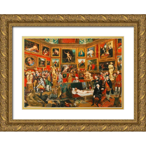Tribuna of the Uffizi Gold Ornate Wood Framed Art Print with Double Matting by Zoffany, Johan