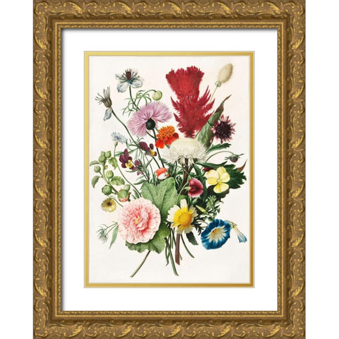 Bouquet of Flowers Gold Ornate Wood Framed Art Print with Double Matting by Anonymous