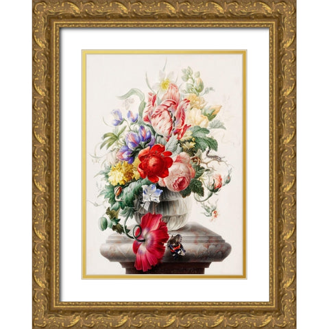 Flowers in a glass vase Gold Ornate Wood Framed Art Print with Double Matting by Henstenburgh, Herman