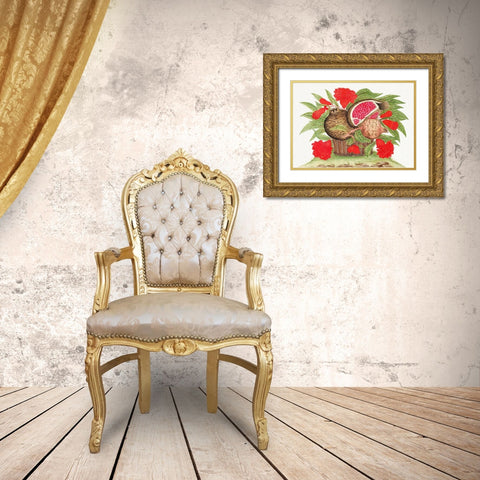 Basket of pomegranates Gold Ornate Wood Framed Art Print with Double Matting by Anonymous