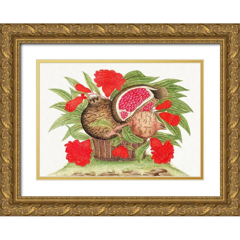 Basket of pomegranates Gold Ornate Wood Framed Art Print with Double Matting by Anonymous