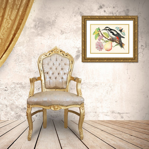 A bird perched on a branch I Gold Ornate Wood Framed Art Print with Double Matting by Anonymous