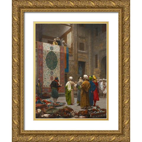 The Carpet Merchant Gold Ornate Wood Framed Art Print with Double Matting by Gerome, Jean-Leon