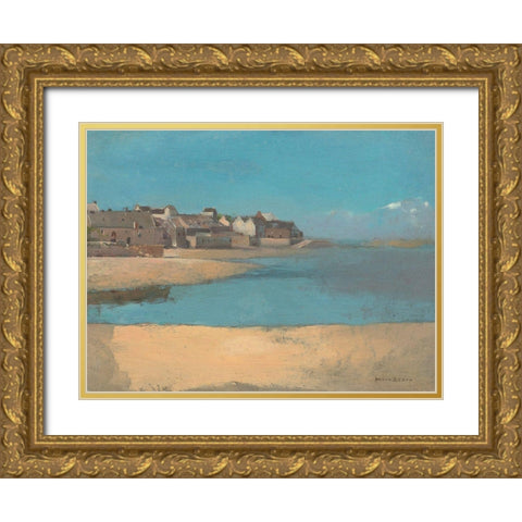 Village by the Sea in Brittany Gold Ornate Wood Framed Art Print with Double Matting by Redon, Odilon