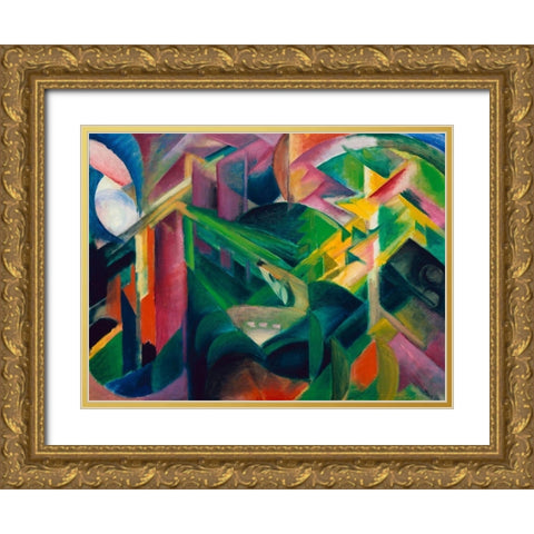 Deer in a Monastery Garden Gold Ornate Wood Framed Art Print with Double Matting by Marc, Franz