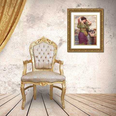 A Fair Reflection Gold Ornate Wood Framed Art Print with Double Matting by Godward, John William
