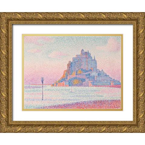 Mont Saint-Michel, Setting Sun Gold Ornate Wood Framed Art Print with Double Matting by Signac, Paul
