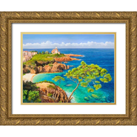 Costa del Mediterraneo Gold Ornate Wood Framed Art Print with Double Matting by Galasso, Adriano