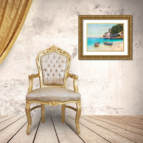 Barche nella caletta- Sardegna Gold Ornate Wood Framed Art Print with Double Matting by Galasso, Adriano