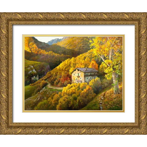 Casa tra i monti Gold Ornate Wood Framed Art Print with Double Matting by Galasso, Adriano