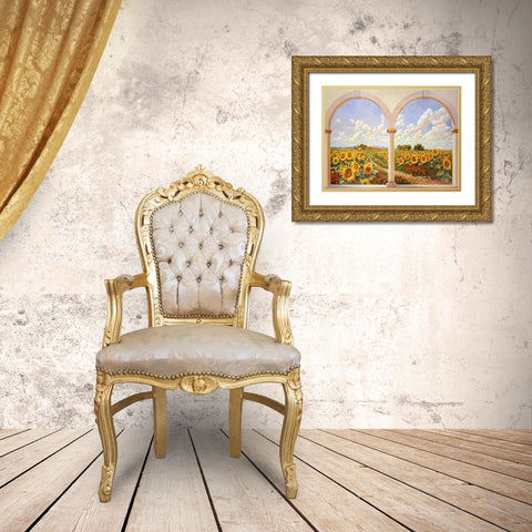 Strada dei girasoli Gold Ornate Wood Framed Art Print with Double Matting by Del Missier, Andrea