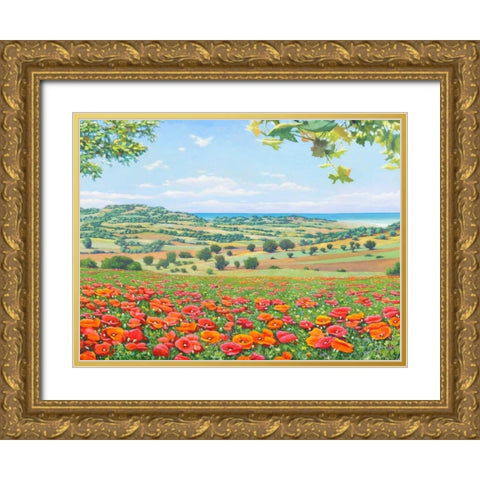 Campo di papaveri Gold Ornate Wood Framed Art Print with Double Matting by Del Missier, Andrea