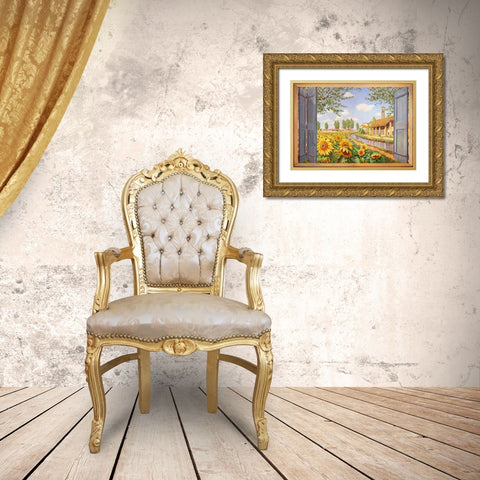 Casolare tra i girasoli Gold Ornate Wood Framed Art Print with Double Matting by Del Missier, Andrea