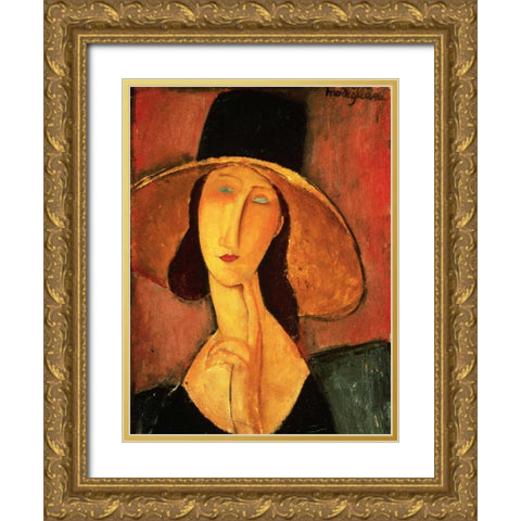 Portrait of Jeanne Hebuterne Gold Ornate Wood Framed Art Print with Double Matting by Modigliani, Amedeo