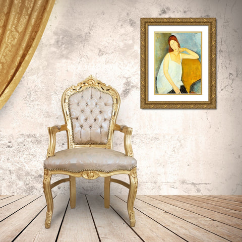 Jeanne HeÂ´buterne Gold Ornate Wood Framed Art Print with Double Matting by Modigliani, Amedeo