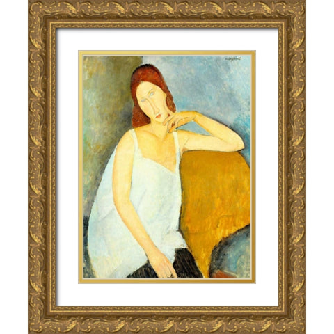 Jeanne HeÂ´buterne Gold Ornate Wood Framed Art Print with Double Matting by Modigliani, Amedeo