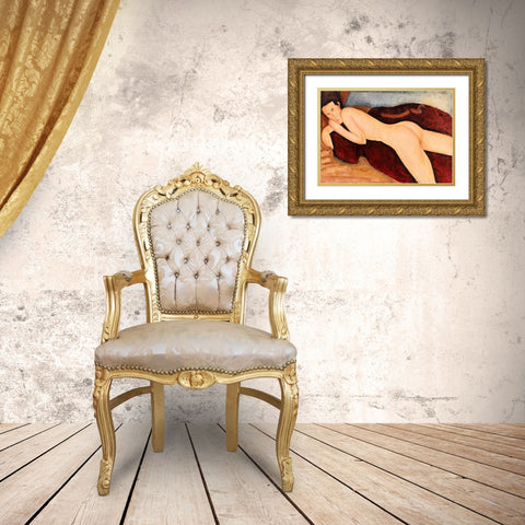 Reclining Nude from the Back Gold Ornate Wood Framed Art Print with Double Matting by Modigliani, Amedeo
