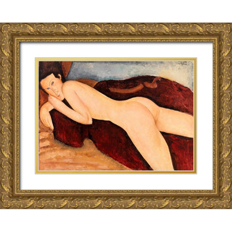 Reclining Nude from the Back Gold Ornate Wood Framed Art Print with Double Matting by Modigliani, Amedeo