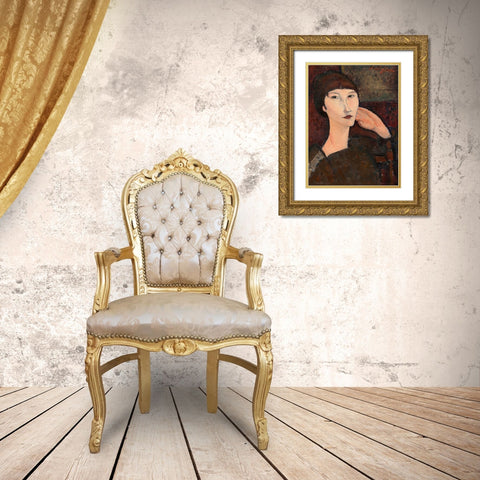 Adrienne (woman with bangs) Gold Ornate Wood Framed Art Print with Double Matting by Modigliani, Amedeo