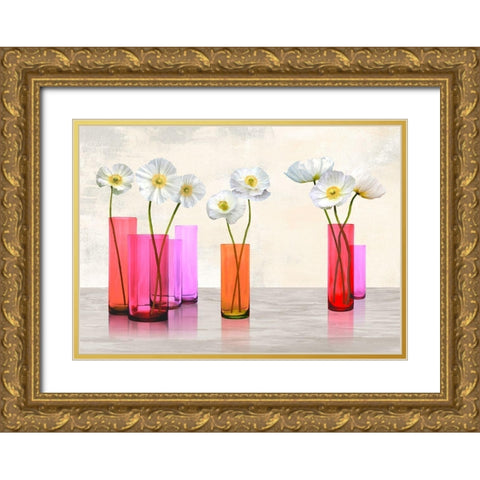 Poppies in crystal vases (Purple palette) Gold Ornate Wood Framed Art Print with Double Matting by Cynthia, Ann