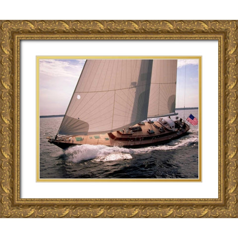 Sailboat Leaning to the Side Gold Ornate Wood Framed Art Print with Double Matting by Rabinowitz, Neil