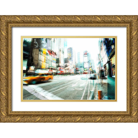 Times Square Multiexposure II Gold Ornate Wood Framed Art Print with Double Matting by Berry, Peter