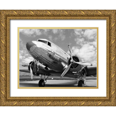 DC-3 in air field, Arizona Gold Ornate Wood Framed Art Print with Double Matting by Anonymous