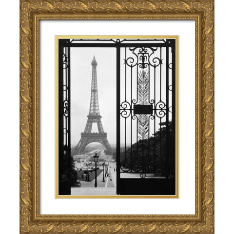 Eiffel Tower from the Trocadero Palace, Paris Gold Ornate Wood Framed Art Print with Double Matting by Anonymous