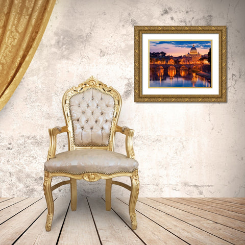 Night view at St. Peters cathedral, Rome Gold Ornate Wood Framed Art Print with Double Matting by Anonymous