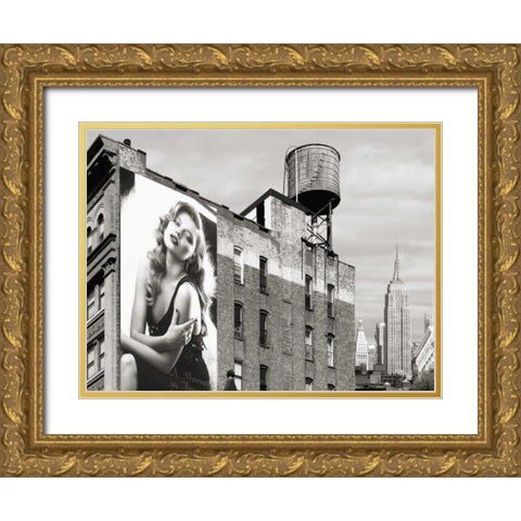 Billboards in Manhattan #1 Gold Ornate Wood Framed Art Print with Double Matting by Lauren, Julian
