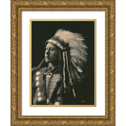 John Hollow Horn Bear- Sioux- 1898 Gold Ornate Wood Framed Art Print with Double Matting by Anonymous