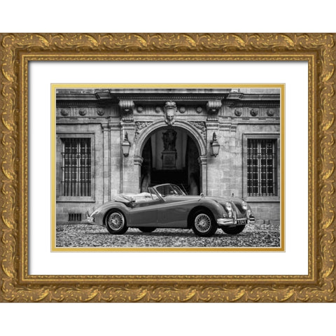 Luxury Car in front of Classic Palace (BW) Gold Ornate Wood Framed Art Print with Double Matting by Gasoline Images