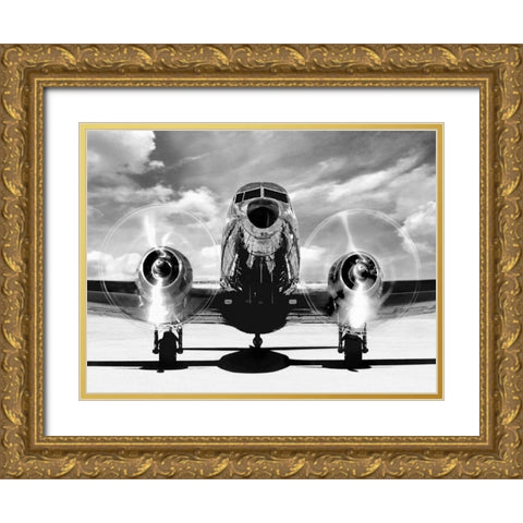 Airplaine taking off Gold Ornate Wood Framed Art Print with Double Matting by Gasoline Images