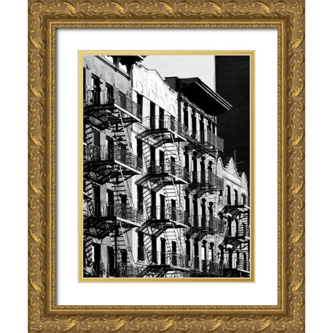 Fire Escapes in Manhattan, NYC Gold Ornate Wood Framed Art Print with Double Matting by Lauren, Julian
