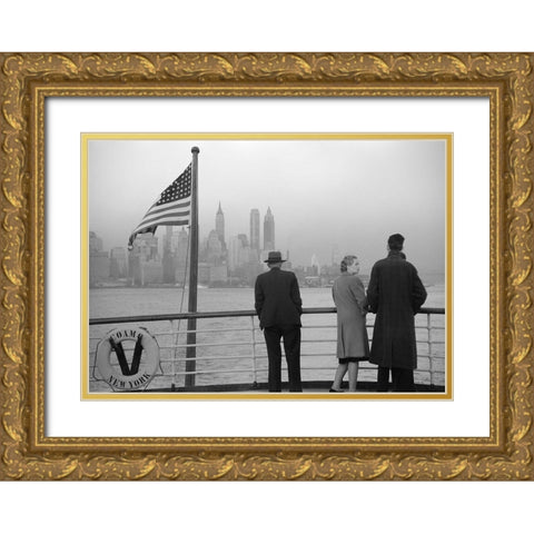 Lower Manhattan seen from the S.S. Coamo leaving New York Gold Ornate Wood Framed Art Print with Double Matting by Anonymous