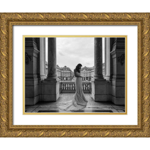 Balcony on a boulevard, Paris Gold Ornate Wood Framed Art Print with Double Matting by Haute Photo Collection