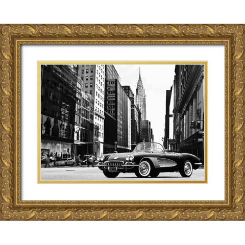 Roadster in NYC Gold Ornate Wood Framed Art Print with Double Matting by Gasoline Images