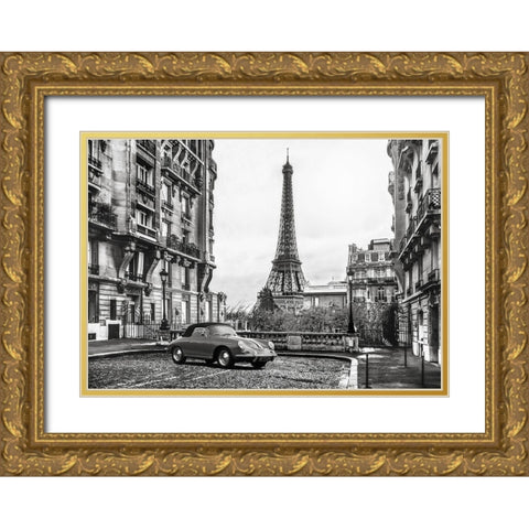 Roadster in Paris Gold Ornate Wood Framed Art Print with Double Matting by Gasoline Images