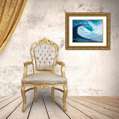 Surfing the big wave, Tasmania Gold Ornate Wood Framed Art Print with Double Matting by Pangea Images