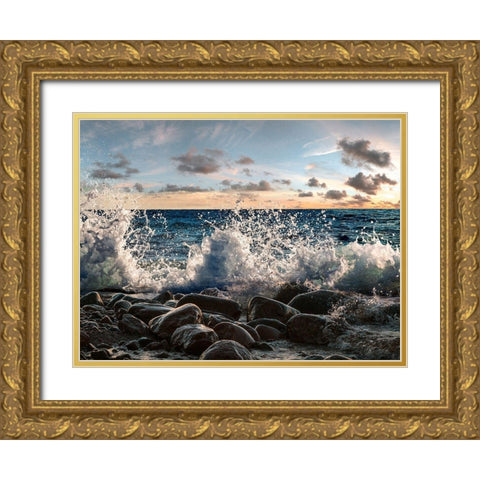 Waves crashing, Point Reyes, California Gold Ornate Wood Framed Art Print with Double Matting by Pangea Images