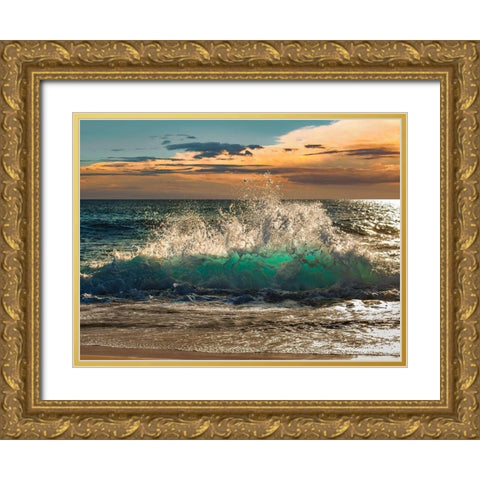 Wave crashing on the beach, Kauai Island, Hawaii Gold Ornate Wood Framed Art Print with Double Matting by Pangea Images