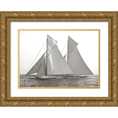 Columbia and Shamrock- 1901 Gold Ornate Wood Framed Art Print with Double Matting by Anonymous